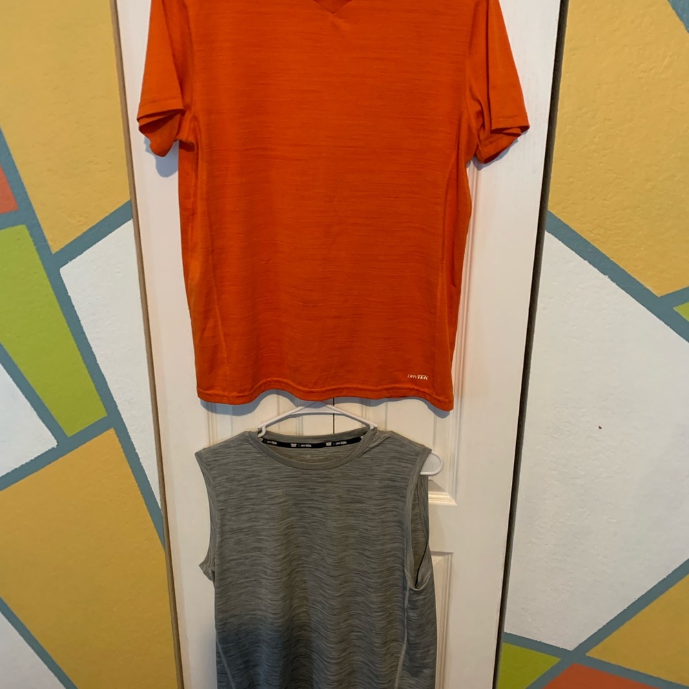 2 x Small BoyTek Gear DryTek 1,Gray 1, Orange Performance Shirt- good condition